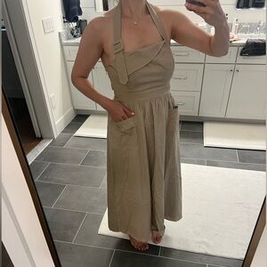 Anthropologie Taupe Smocked Dress